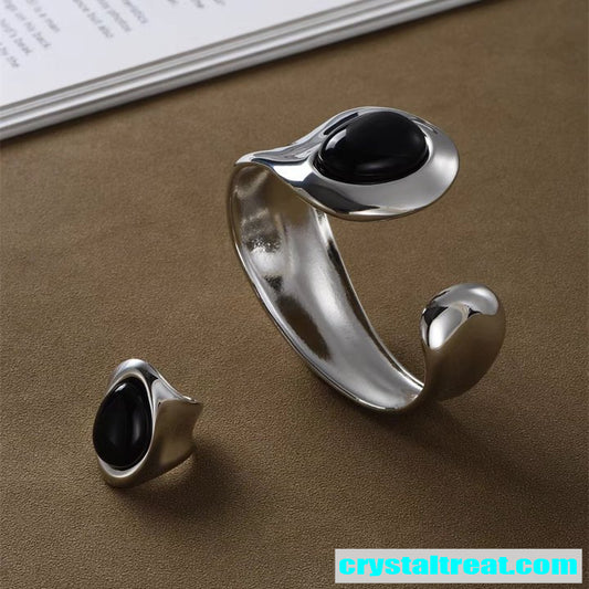 Natural Black Crystal Agate Jewelry Set