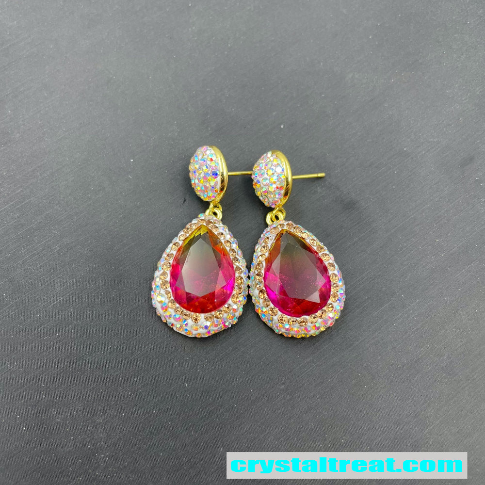 Enhanced Gradient Radiant Red Crystal & Rhinestone Jewelry Set – Ring, Earrings，Necklace