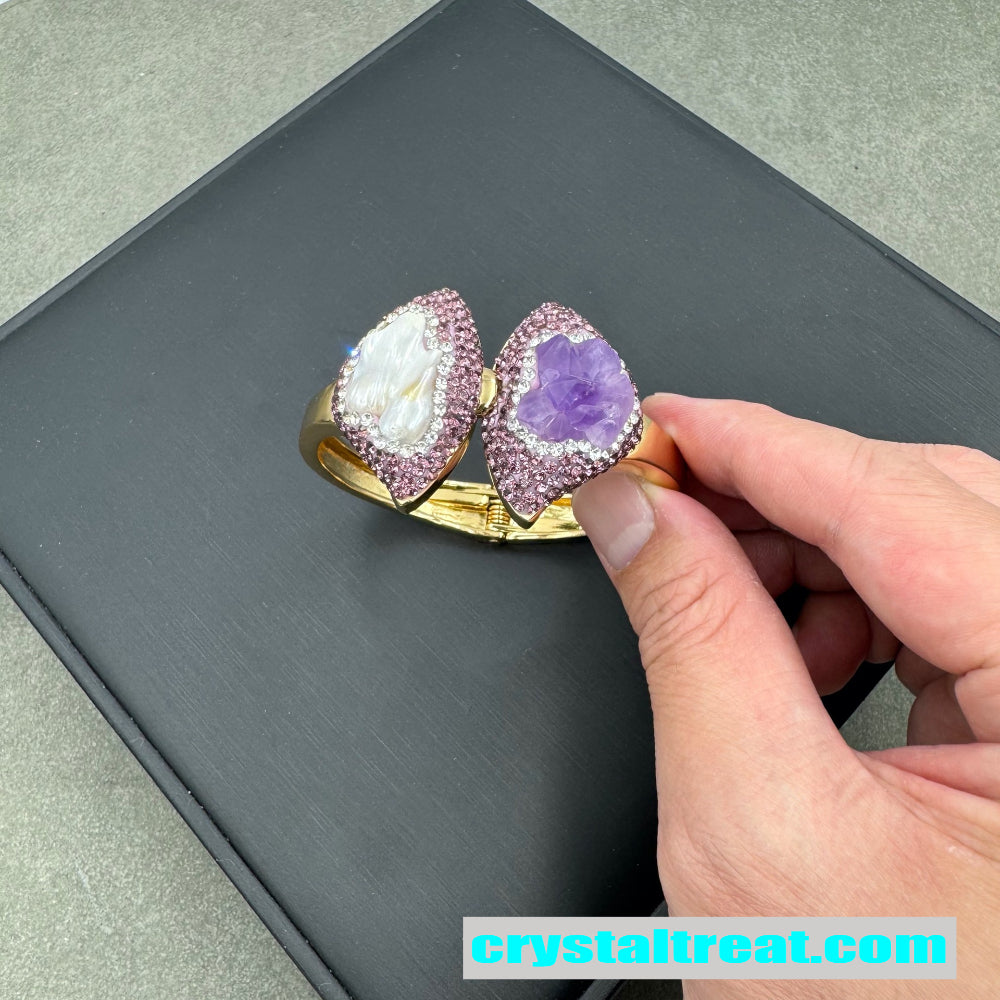 Natural Raw Amethyst and Citrine Pearl Bracelet