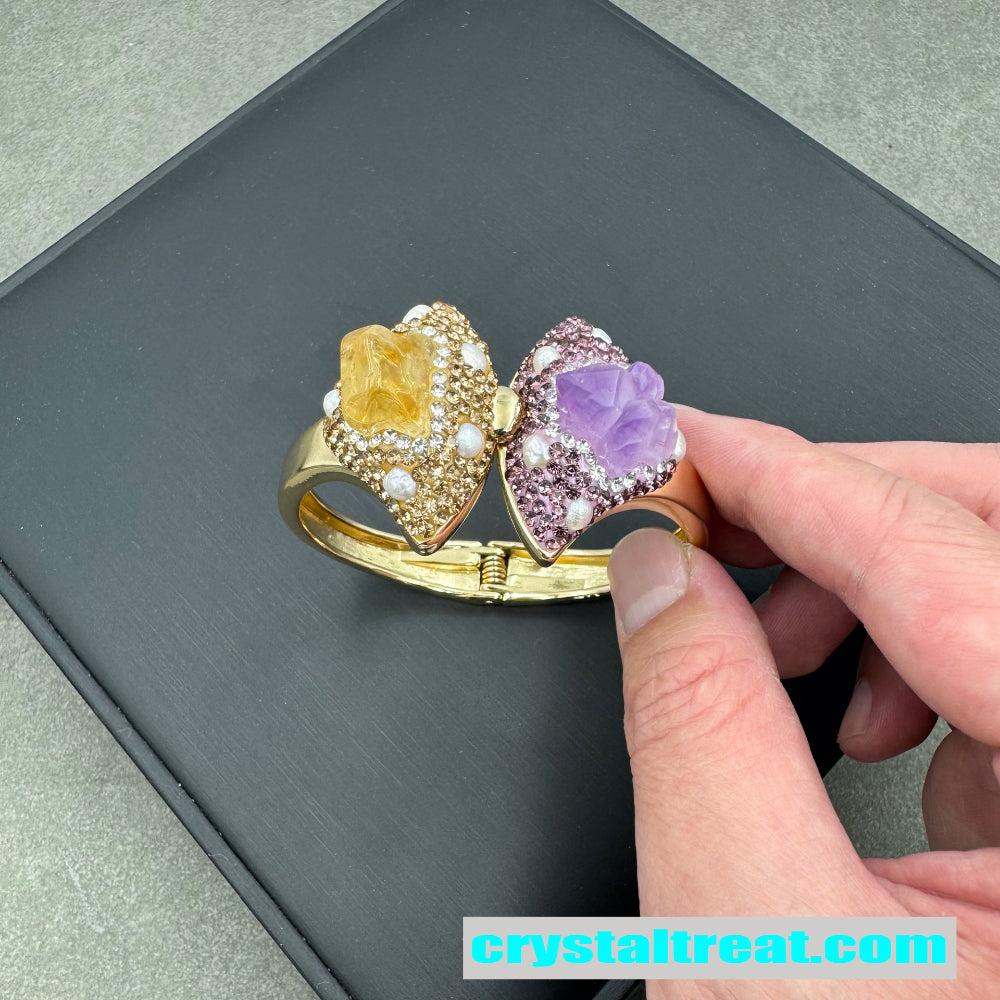 Natural Raw Amethyst and Citrine Pearl Bracelet