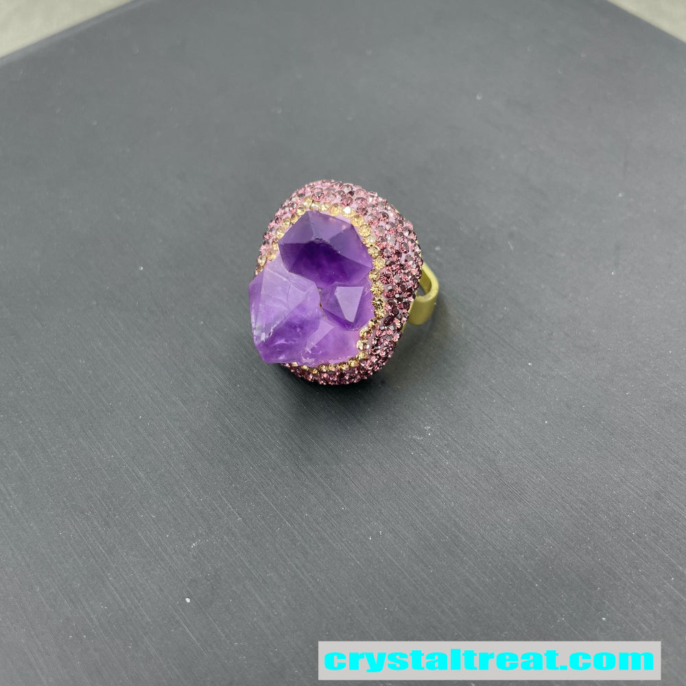 Natural Raw Amethyst Crystal Jewelry Set – Ring, Earrings, Bracelet & Beaded Necklace