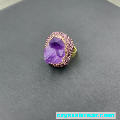 Natural Raw Amethyst Crystal Jewelry Set – Ring, Earrings, Bracelet & Beaded Necklace