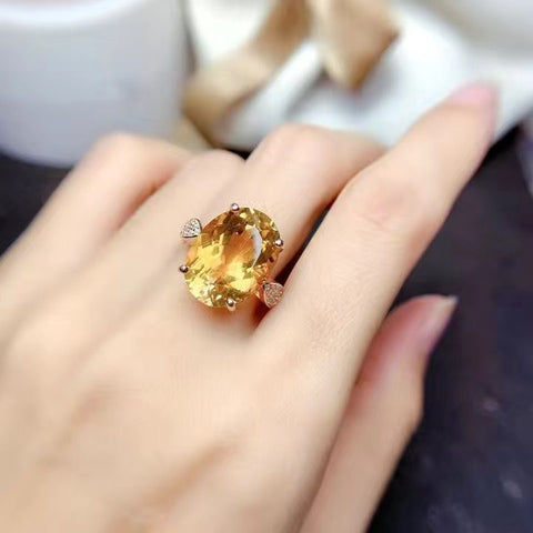 Natural Citrine Ring with Diamond-Cut Finish Adjustable ring size