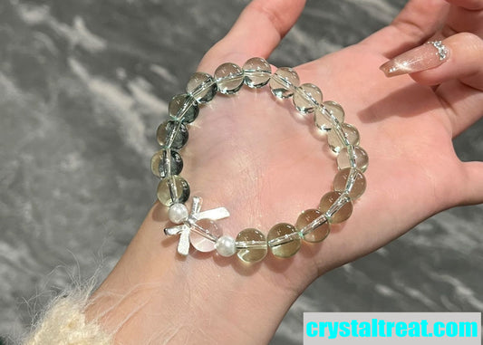 Natural Green Phantom Quartz Crystal Beaded Bracelet