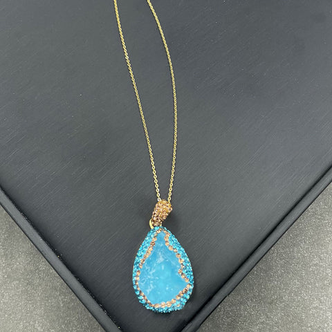 Natural Aquamarine Raw Stone Inlay Jewelry Set – Necklace, Ring,Earrings