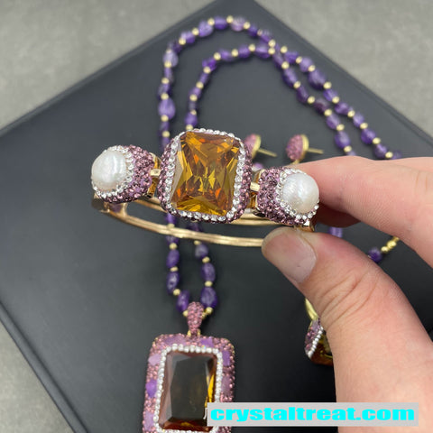 Natural Sultan Stone, Amethyst, and Pearl Jewelry Collection