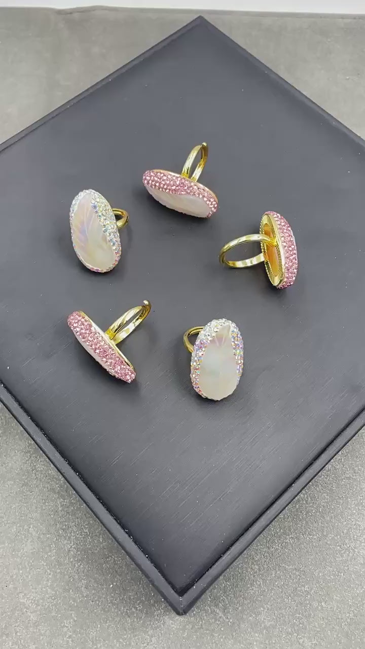 strengthen Handcrafted Diamond Inlay Luxury Jewelry Shell Leaf-shaped Ring