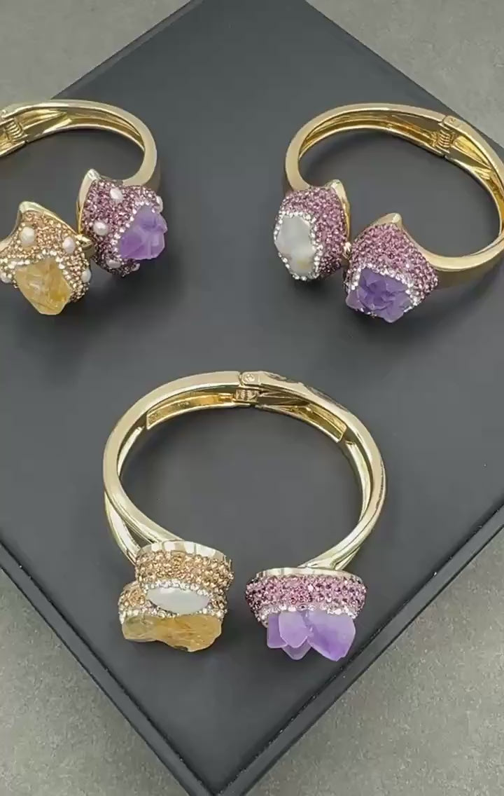 Natural Raw Amethyst and Citrine Pearl Bracelet