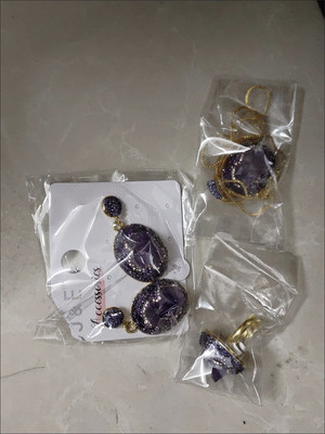 Natural raw amethyst geode jewelry set customer review photo