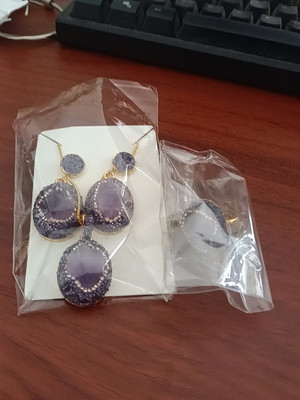 Natural raw amethyst geode jewelry set customer review photo