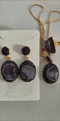 Natural raw amethyst geode jewelry set customer review photo