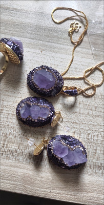Natural raw amethyst geode jewelry set customer review photo