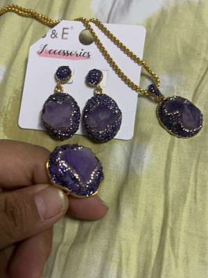 Natural raw amethyst geode jewelry set customer review photo