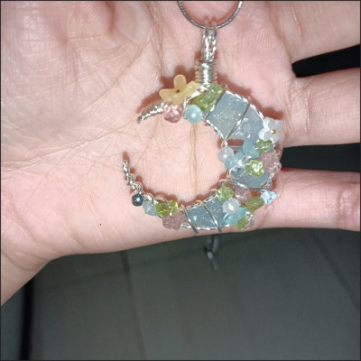 Handmade natural aquamarine moon pendant customer review photo