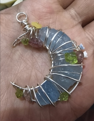 Handmade natural aquamarine moon pendant customer review photo