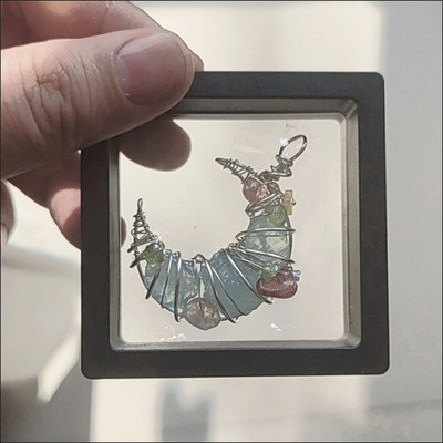 Handmade natural aquamarine moon pendant customer review photo