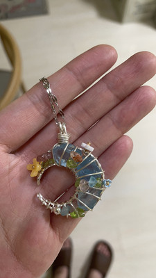 Handmade natural aquamarine moon pendant customer review photo