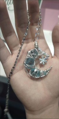 Handmade natural aquamarine moon pendant customer review photo