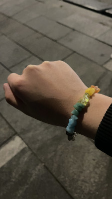 Handmade Summer Rainbow natural colored crystal chip bracelet customer review photo
