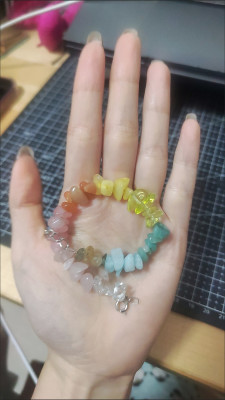 Handmade Summer Rainbow natural colored crystal chip bracelet customer review photo