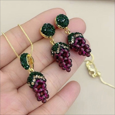 Natural handmade grape jewelry set with Czech crystals customer review photo