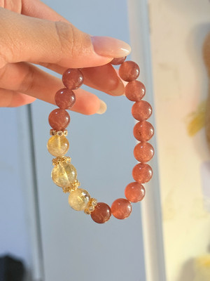 Natural strawberry pink quartz beaded bracelet customer review photo
