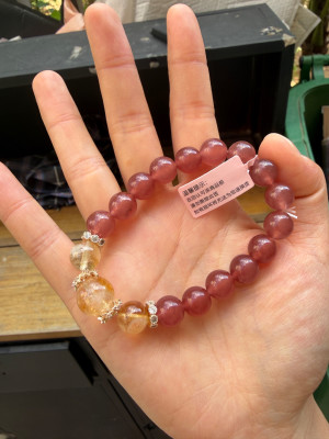 Natural strawberry pink quartz beaded bracelet customer review photo