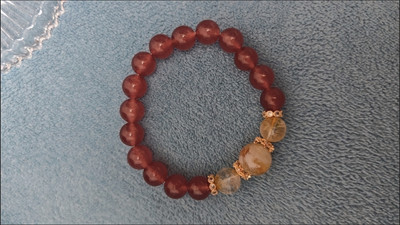 Natural strawberry pink quartz beaded bracelet customer review photo