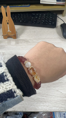 Natural strawberry pink quartz beaded bracelet customer review photo