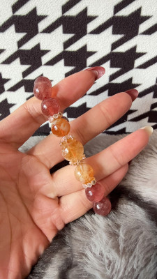 Natural strawberry pink quartz beaded bracelet customer review photo