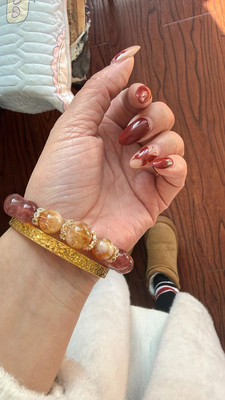 Natural strawberry pink quartz beaded bracelet customer review photo