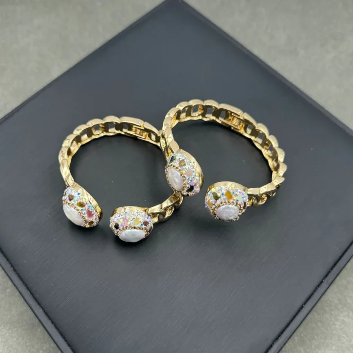 Baroque Pearl and Crystal Curb Link Cuff product image 1