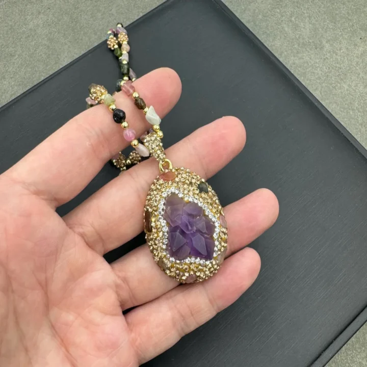 Carved Amethyst and Tourmaline Bloom Necklace product image 1