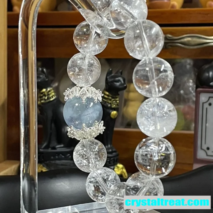Clear Crystal and Aquamarine Beaded Bracelet 8mm-12mm