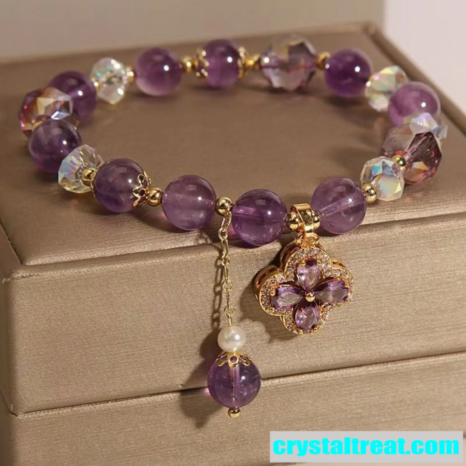 Enhanced Crystals Amethyst Beaded Bracelet