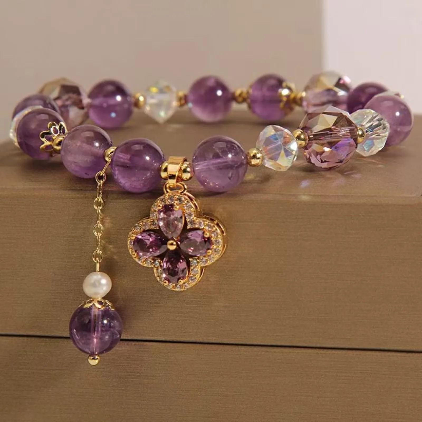 Enhanced Crystals Amethyst Beaded Bracelet