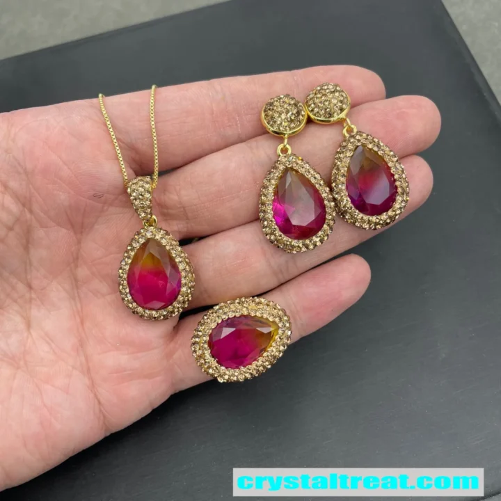 Enhanced Gradient Radiant Red Crystal & Gold Rhinestone Jewelry Set product image 1