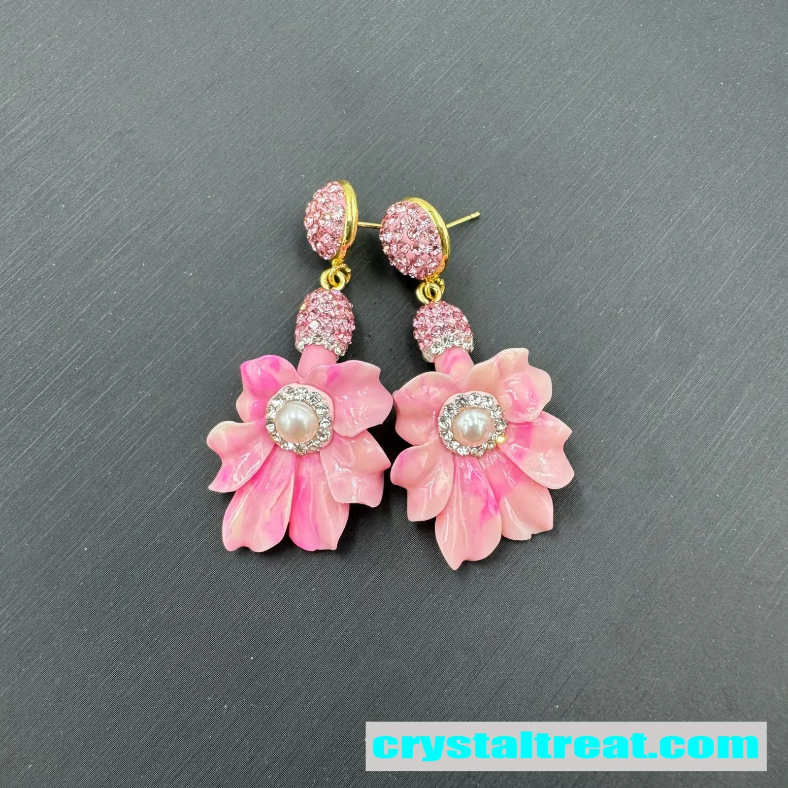 Handmade Magnolia Flower Pearl and Diamond Jewelry Set