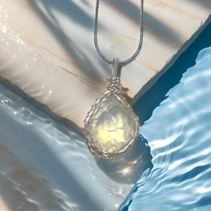 Handmade Moonbeam Glow Opalite Cat's Eye Wire-Wrapped Pendant product image 1