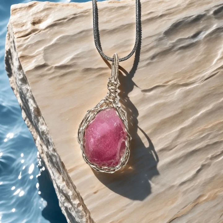 Handmade Natural Aphrodite's Embrace Raw Rose Quartz Wire-Wrapped Pendant product image 1