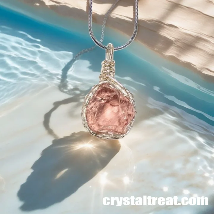 Handmade Natural Aphrodite's Glow Raw Rose Quartz Wire-Wrapped Pendant product image 1