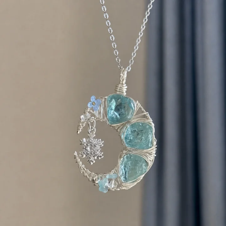 Handmade Natural Aquamarine Moon Pendant product image 1