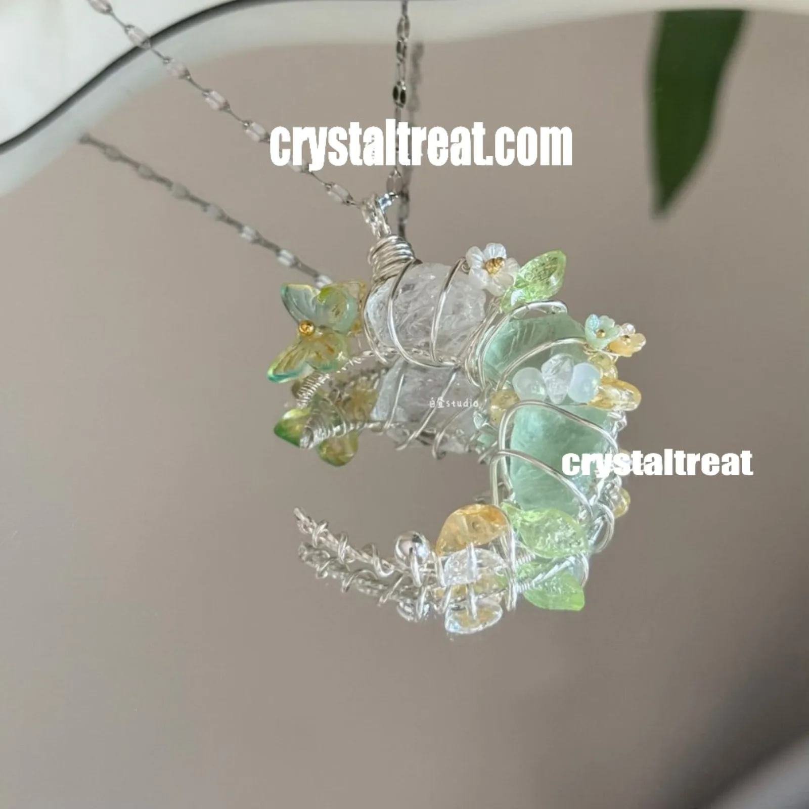 Handmade Natural Crystal Moon Garden Pendant