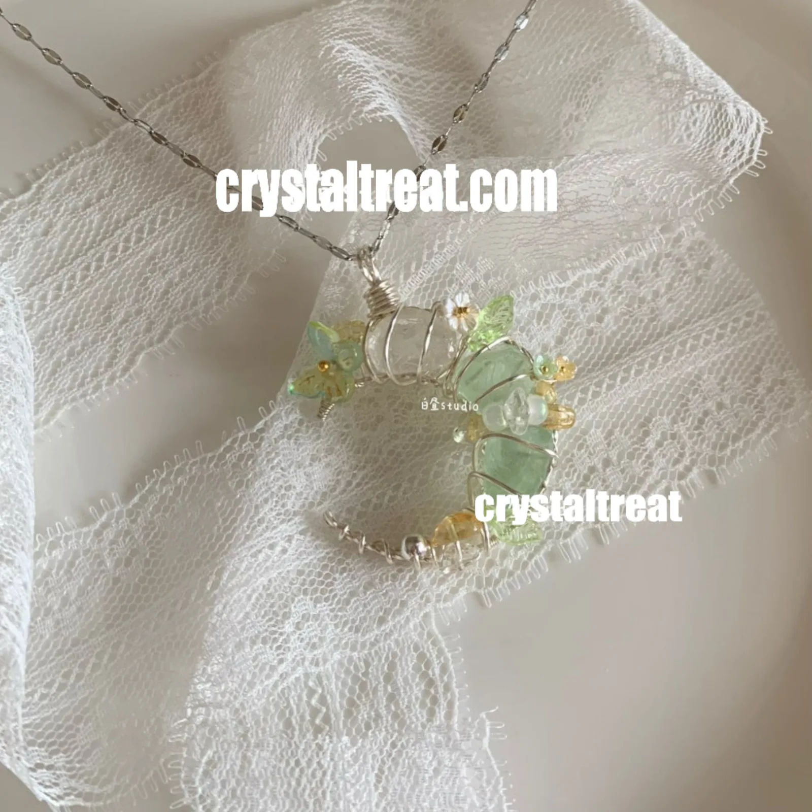 Handmade Natural Crystal Moon Garden Pendant
