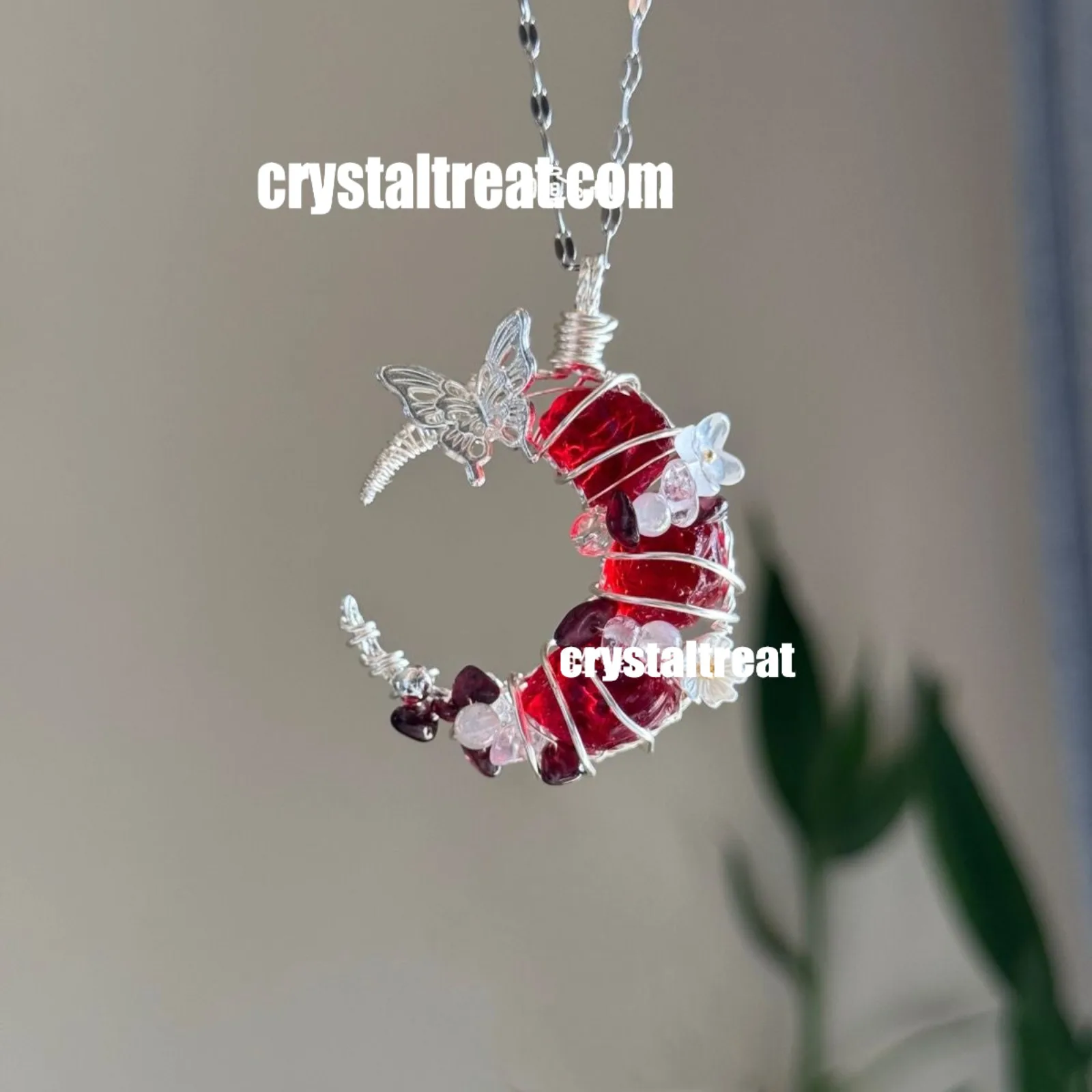 Handmade Natural Garnet Moon Pendant