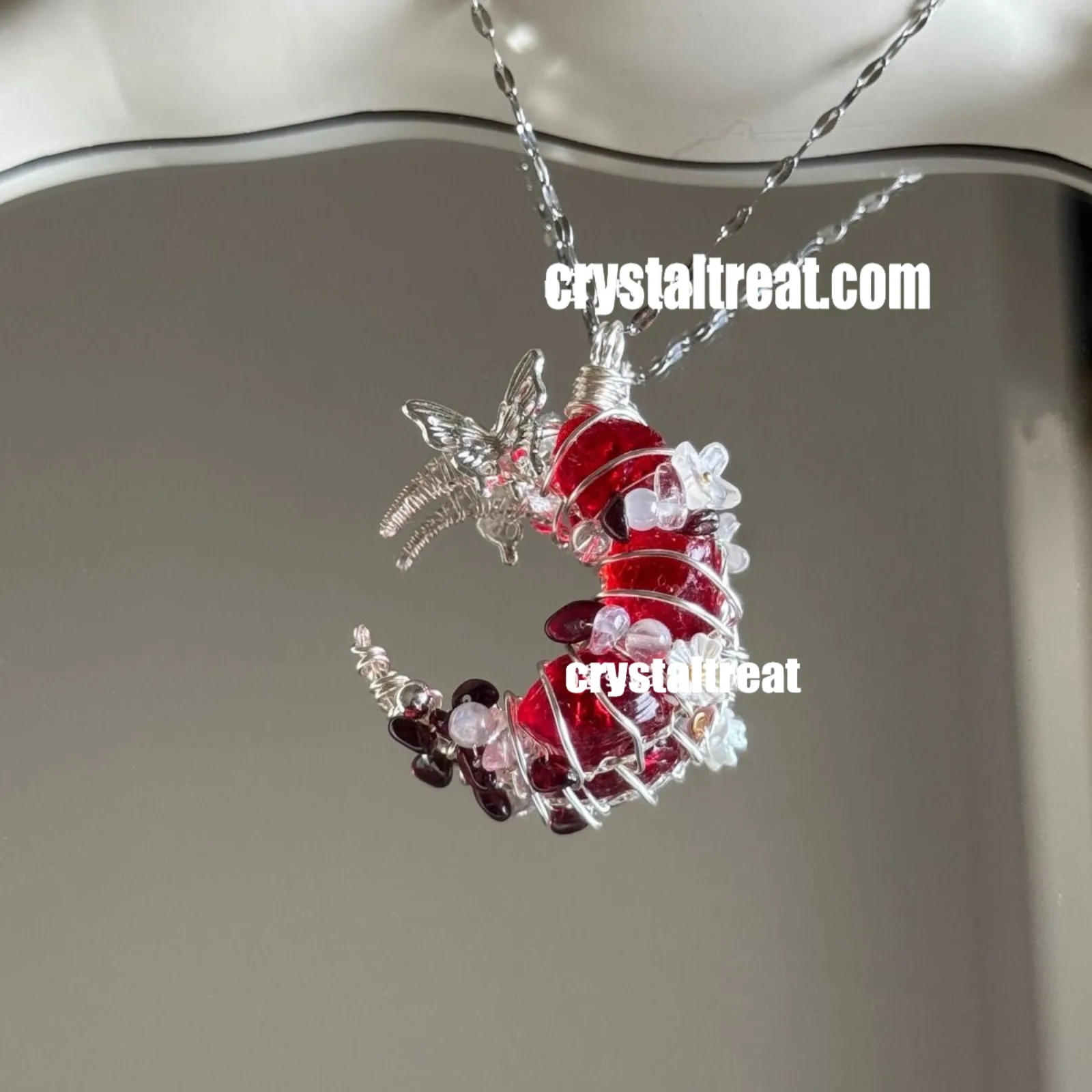 Handmade Natural Garnet Moon Pendant