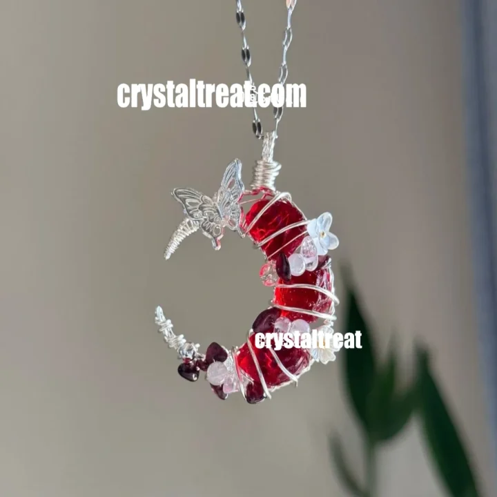 Handmade Natural Garnet Moon Pendant product image 1