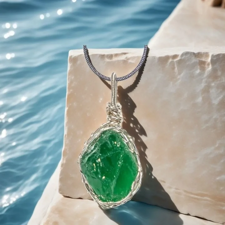 Handmade Natural Heart of the Forest Raw Green Crystal Wire-Wrapped Pendant product image 1