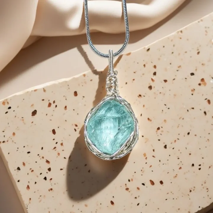 Handmade Natural Ocean's Soul Raw Aquamarine Wire-Wrapped Pendant product image 1
