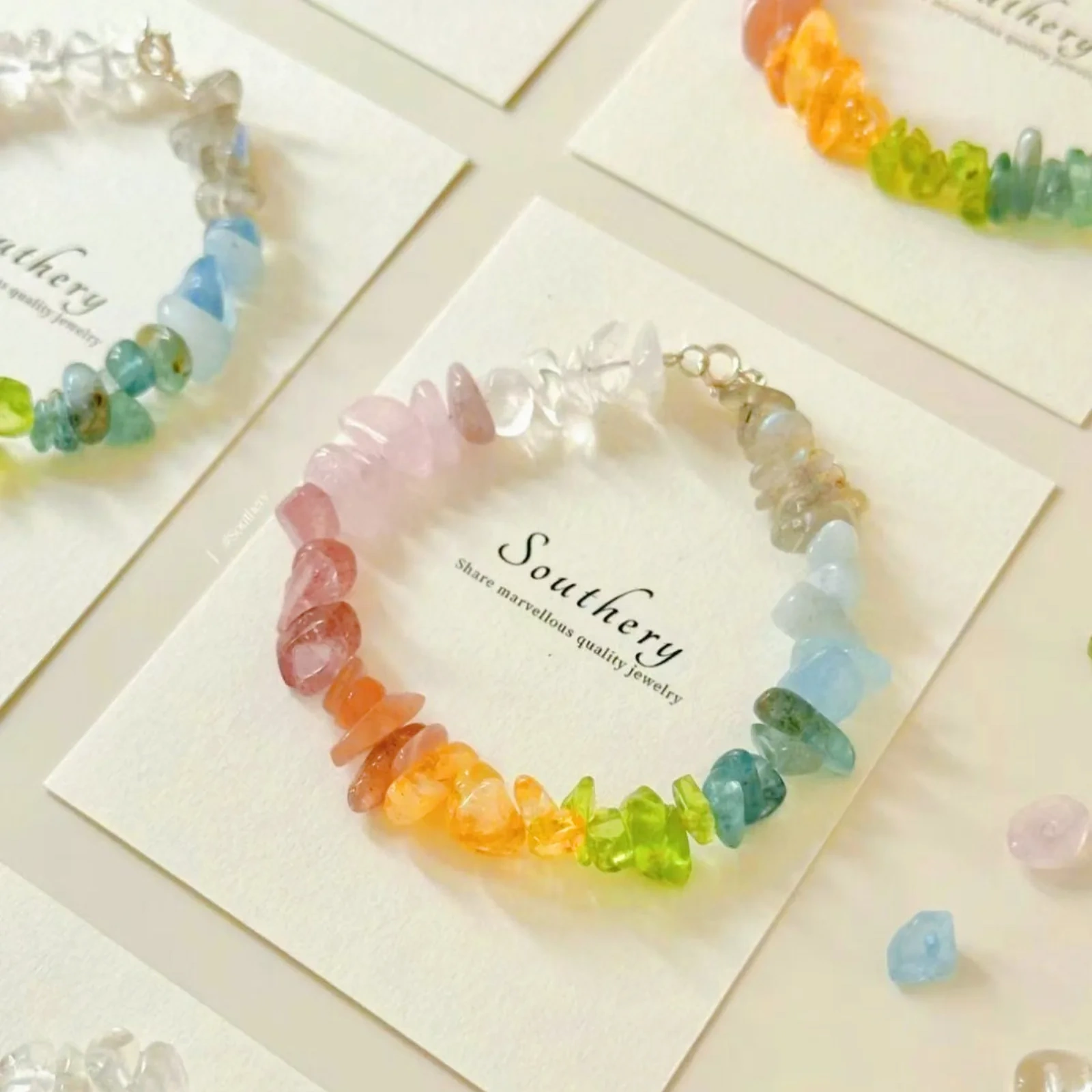 Handmade "Summer Rainbow" Natural & Colored Crystal Chip Bracelet product image 1
